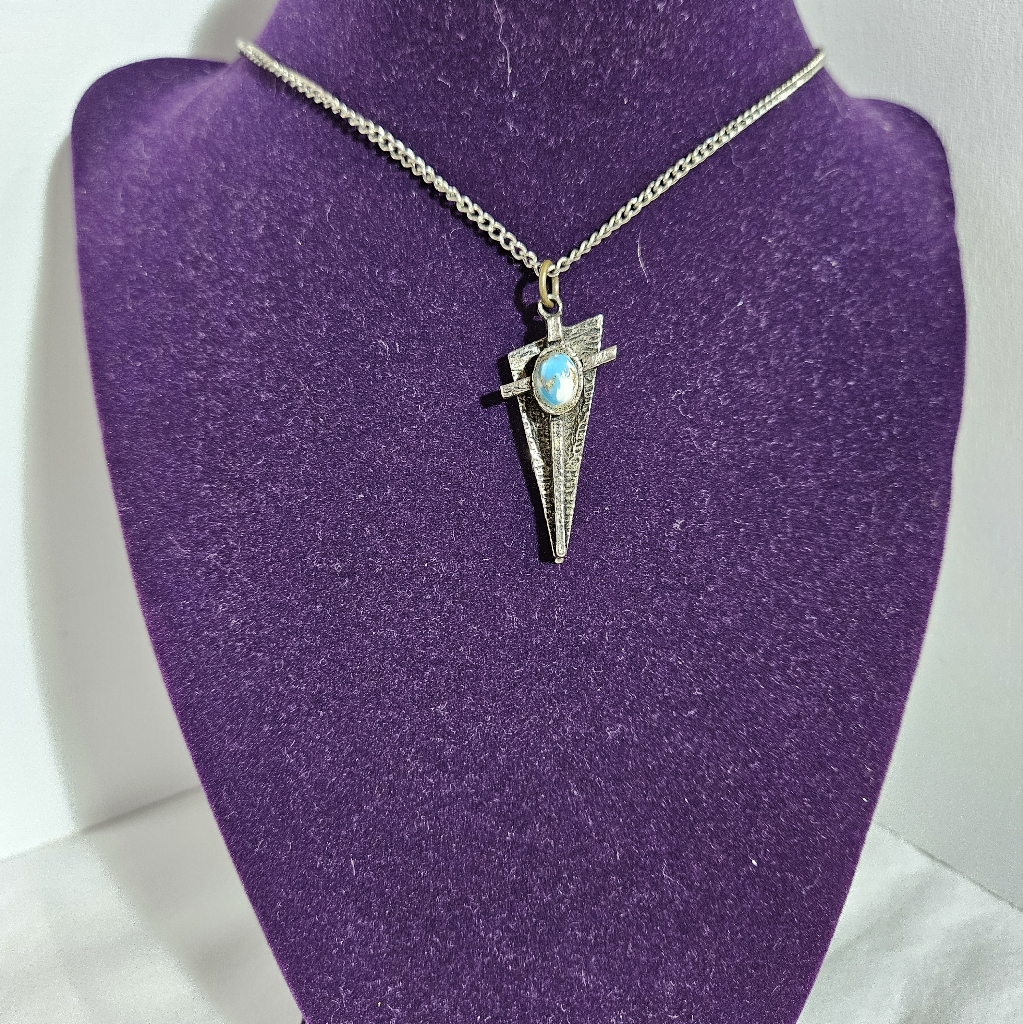 Silver Pendant Necklace With Blue Stone